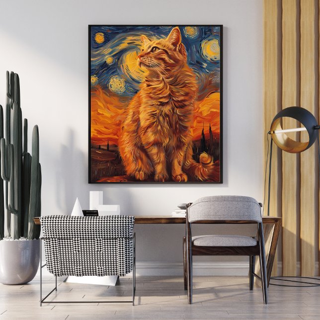 Charmant Poster de chat Jaune Dessin Féline adorab (Créateur téléchargé)