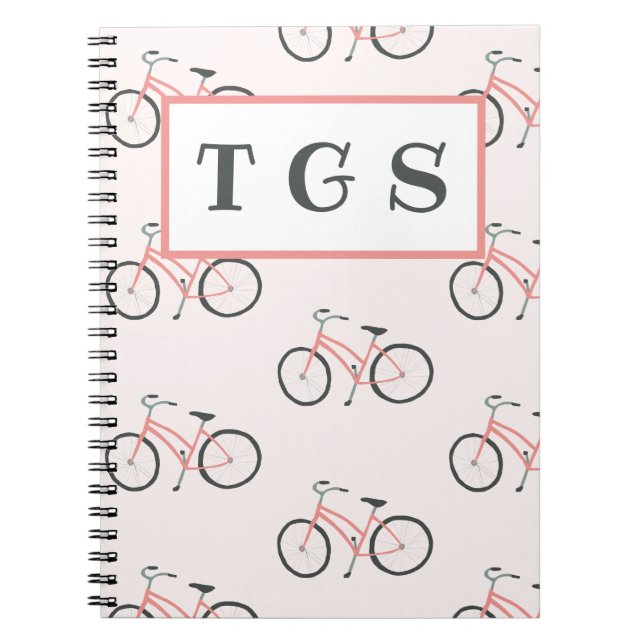 Charmant vélo rose pâle carnet monogramme (Devant)