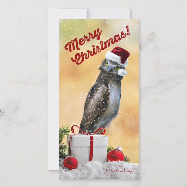 Charmante carte de Noël avec hibou 4x8 pouces (Devant)