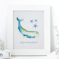 Charmante décoration murale baleine bleue aquarell
