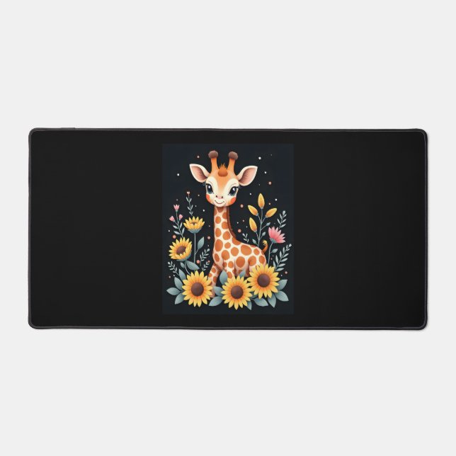 Charmante Giraffe Entourée De Fleurs Longues Manch (Recto)