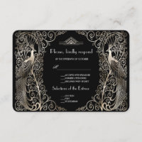 Charme Argent Art Déco Peacocks Mariage RSVP