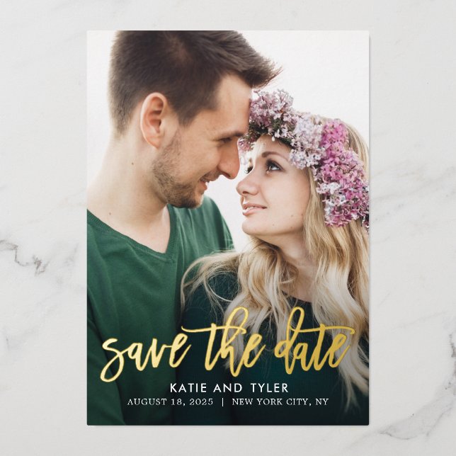 Charme Brossé VRAI FOIL Enregistrer La Carte Date (Recto)