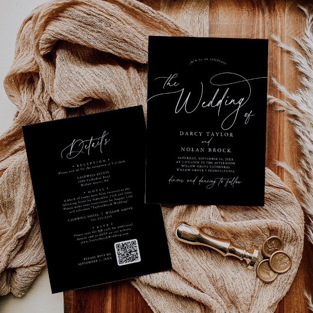 Charme élégant Black Wedding Invitations avec RSVP (Elegant Charm Black Wedding Invitations with RSVP)