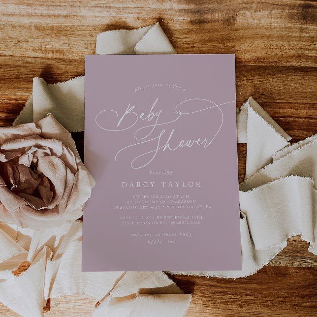 Charme élégant Lilac Rose Baby Shower Invitations (Elegant Charm Lilac Pink Baby Shower Invitations)