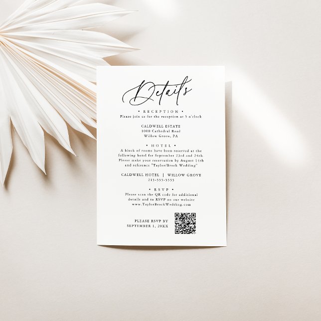 Charme élégant Mariage noir et blanc Détails Carte (Créateur téléchargé)