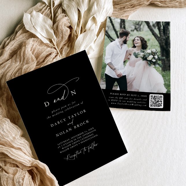 Charme élégant Photo Black Wedding Invitations RSV (Elegant Charm Photo Black Wedding Invitations RSVP)