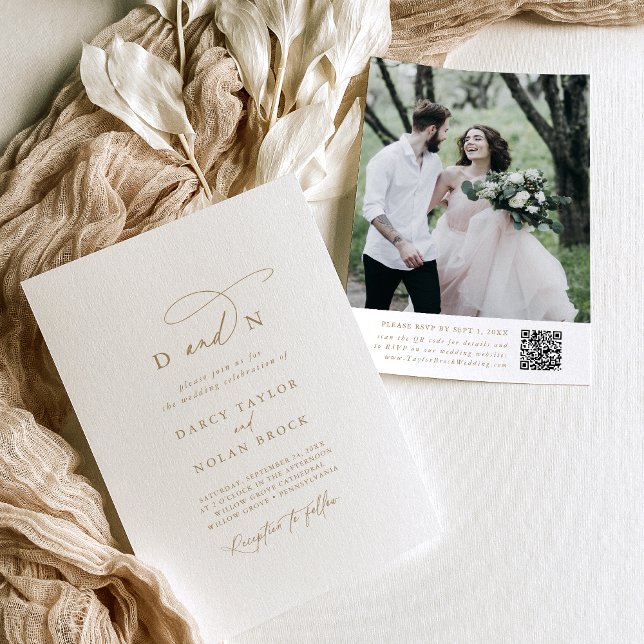 Charme élégant Photo Gold Wedding Invitations RSVP (Elegant Charm Photo Gold Wedding Invitations RSVP)