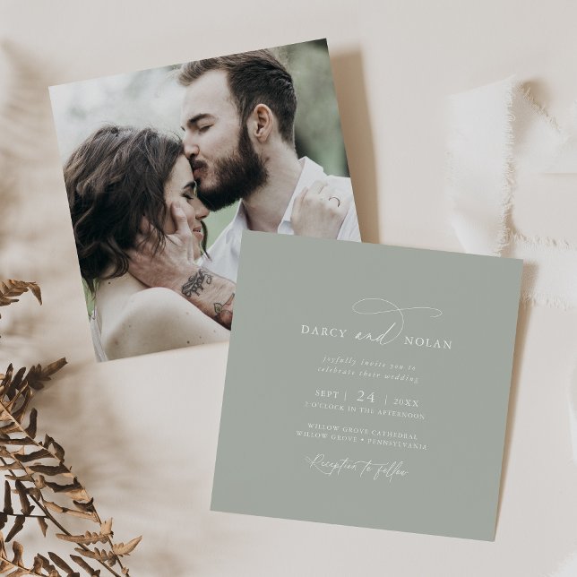 Charme élégant Photo Sage Green Wedding Invitation (Elegant Charm Photo Sage Green Wedding Invitations)