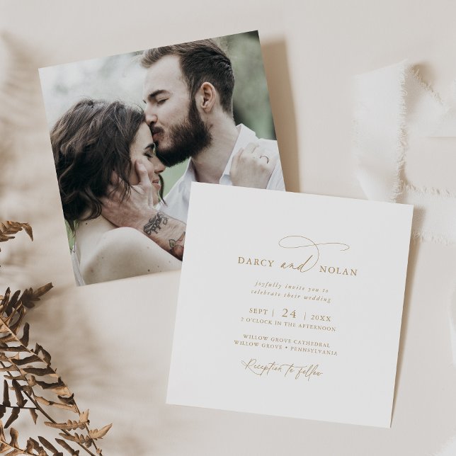 Charme élégant Photo White Gold Wedding Invitation (Elegant Charm Photo White Gold Wedding Invitations)