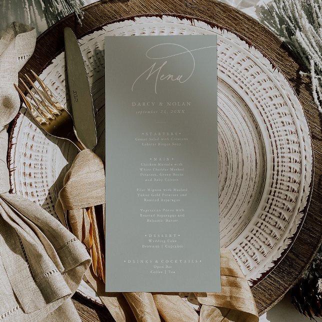 Charme élégant Sage Green Mariage Cartes de menu (Créateur téléchargé)