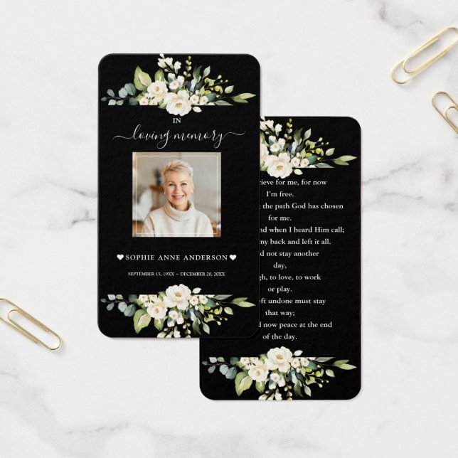 Charme Fleurs blanches Black Photo Funeral Prayer (Bureau)