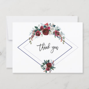 Charme Floral Bordeaux Pin Navy Mariage Merci
