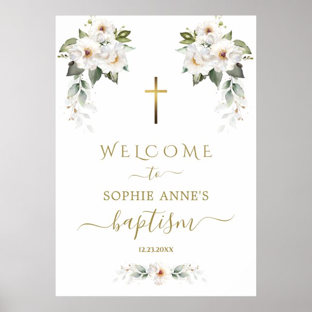 Charme Roses Blanches Sauvages Baptême Affiche de  (Devant)