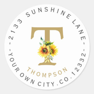 Charme tournesol Monogramme Étiquette de adresse c