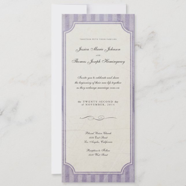 Charme vintage Lilac Monogramme Mariage Invitation (Devant)