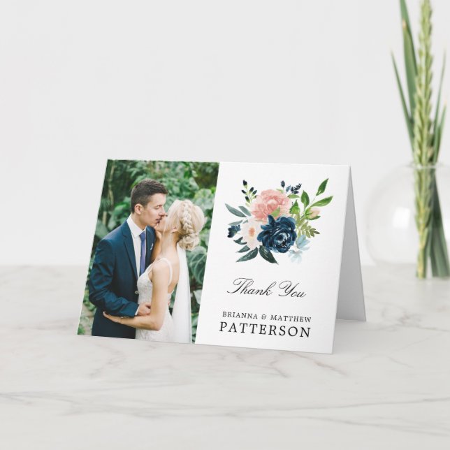 Charmed Floral Wedding Photo Thank You Card (Front)