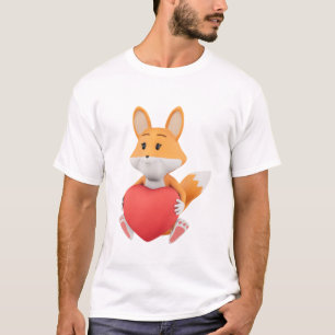 Charming 3d fox with red heart. T-Shirt