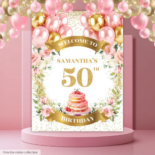 Charming 50th Birthday Blush Gold Banner Design Tapestry