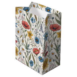 Charming Abstract Wildflowers Blue Pink Yellow Medium Gift Bag