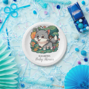 Charming Adorable Wolf Baby Shower Paper Plate