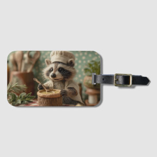 Charming and Cute Raccoon Chef Stirring a Bowl Luggage Tag