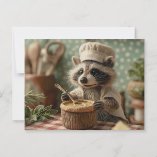 Charming and Cute Raccoon Chef Stirring a Bowl Postcard