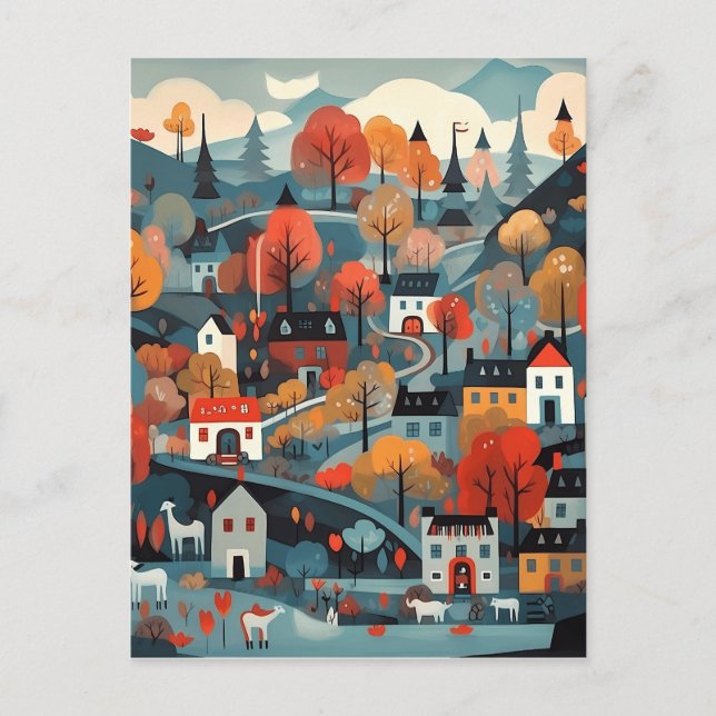 Charming And Quaint Scandi Village Art Postcard (Front)