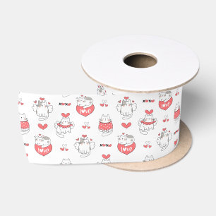 Charming and whimsical cats and hearts satin ribbon