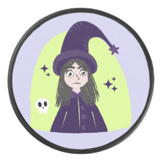 Charming Angry Cute Witch Hockey Puck