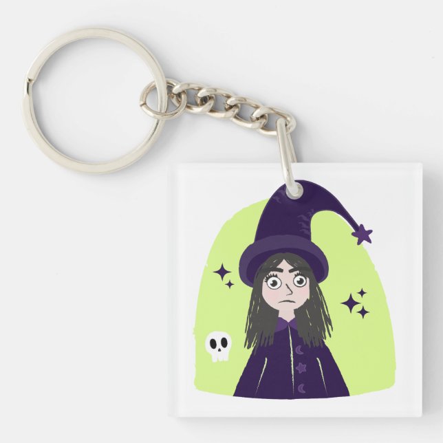 Charming Angry Cute Witch Keychain (Front)