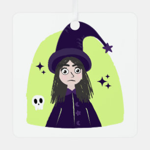 Charming Angry Cute Witch Metal Ornament