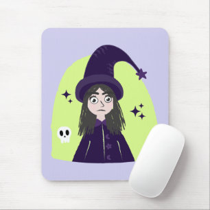 Charming Angry Cute Witch Mouse Pad