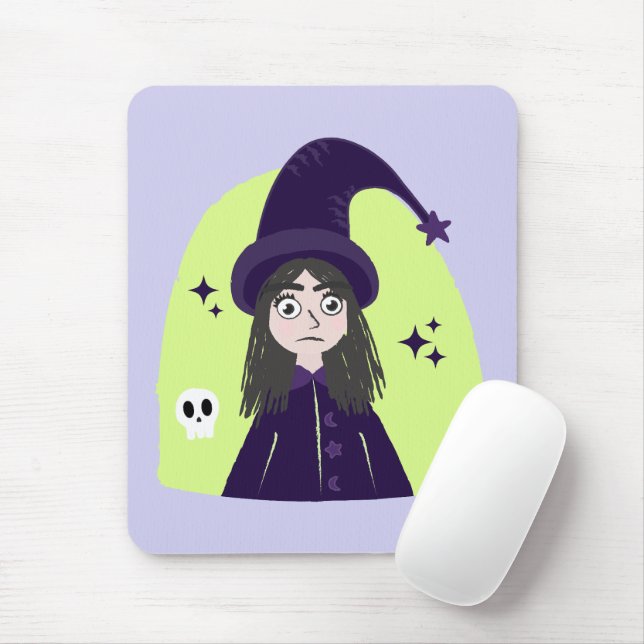 Charming Angry Cute Witch Mouse Pad (With Mouse)