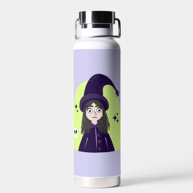Charming Angry Cute Witch Water Bottle (Back)