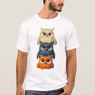 Charming Anime-Style Owls Stacked T-Shirt