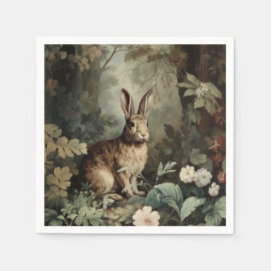 Charming Antique Hare in Lush Forest  Napkin