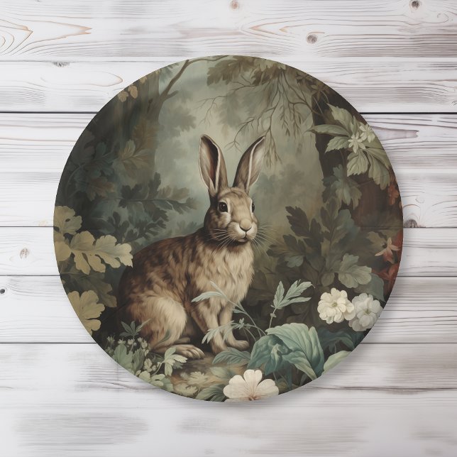 Charming Antique Hare in Lush Forest  Paper Plate (Creator Uploaded)