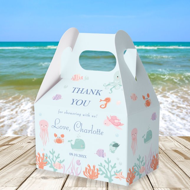 Charming Aqua Undersea Creatures Nautical Baby Favor Box (Creator Uploaded)