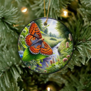 Charming Atlantis Fritillary Butterfly Ceramic Ornament