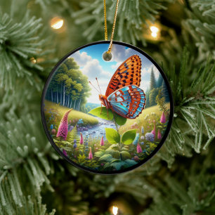 Charming Atlantis Fritillary Butterfly Ceramic Ornament