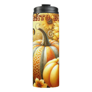 Charming Autumn Bliss: Pumpkin, Flower & Butterfly Thermal Tumbler