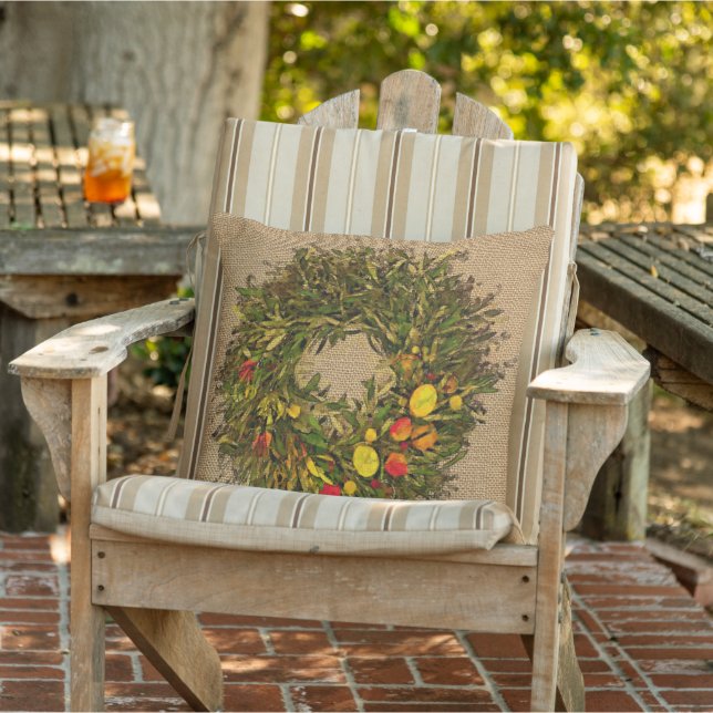 Charming Autumn Harvest Season Colour Floral Wreat Throw Pillow (Chair)
