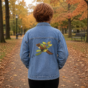 Charming Autumn Leaves Pine Marten Celtic Blue Denim Jacket
