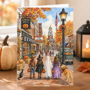Charming Autumn Main Street Happy Halloween Card