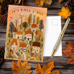 Charming Autumn Village It's Fall Y'all Cute  Postcard<br><div class="desc">Sweet drawing to wish someone a happy autumn! Click "personalize" to edit the text, and "edit using design tool" to add your own text or change the colours and fonts. Also available as digital download to send instantly via email or text message. Check my shop for more or let me...</div>