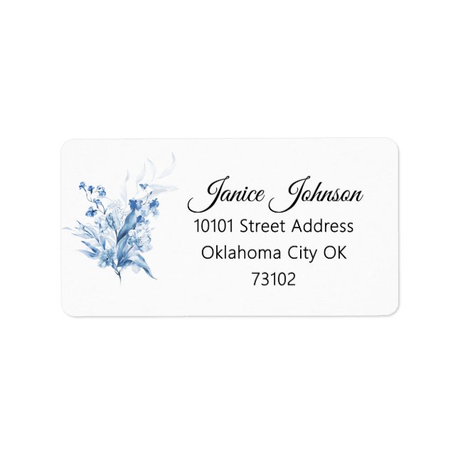 Charming Baby Boy Blue Watercolor Floral Address Label (Front)