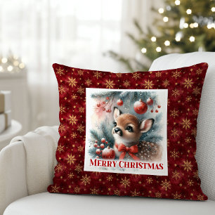 Charming Baby Deer Snowy Forest Kids Gift Christma Throw Pillow