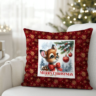 Charming Baby Deer Snowy Forest Kids Gift Christma Throw Pillow