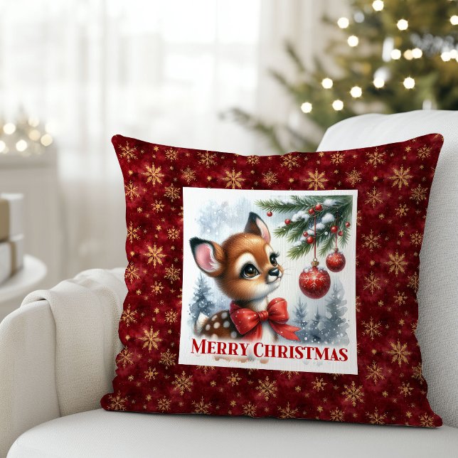 Charming Baby Deer Snowy Forest Kids Gift Christma Throw Pillow (Charming Baby Deer Snowy Forest Kids Gift Christmas Pillow

)